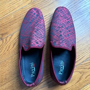 Pavini Red & Black Geometric Grid Print- Slip- on Loafers Flats 8.5